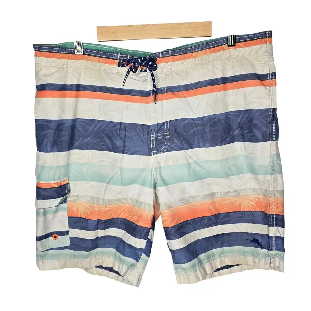 Men's Tommy Bahama Relax Multicolor Stripe Swim Trunks Size Large